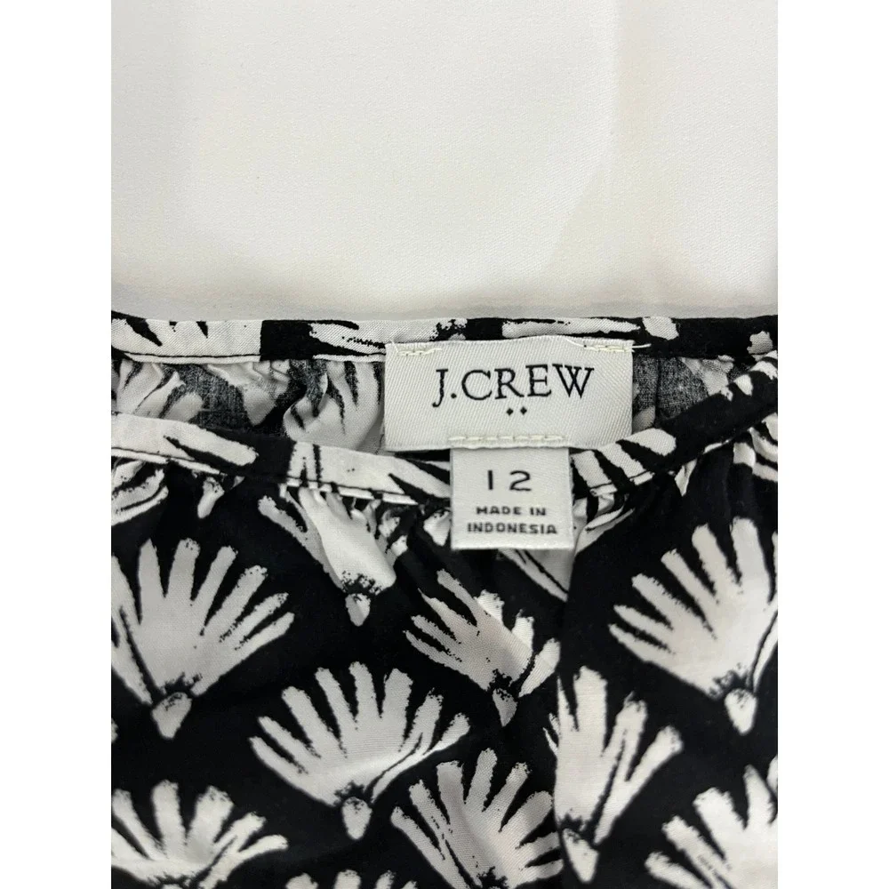 J. Crew Black & White Fan Print Midi Sun‎ Dress Sleeveless Size 12 Summer